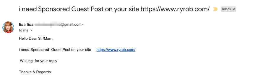 Horrible Blog Outreach Email Example of Bad Subject Line, Stock Photo, Name and Poor Formatting, Spelling, Grammar Mistakes
