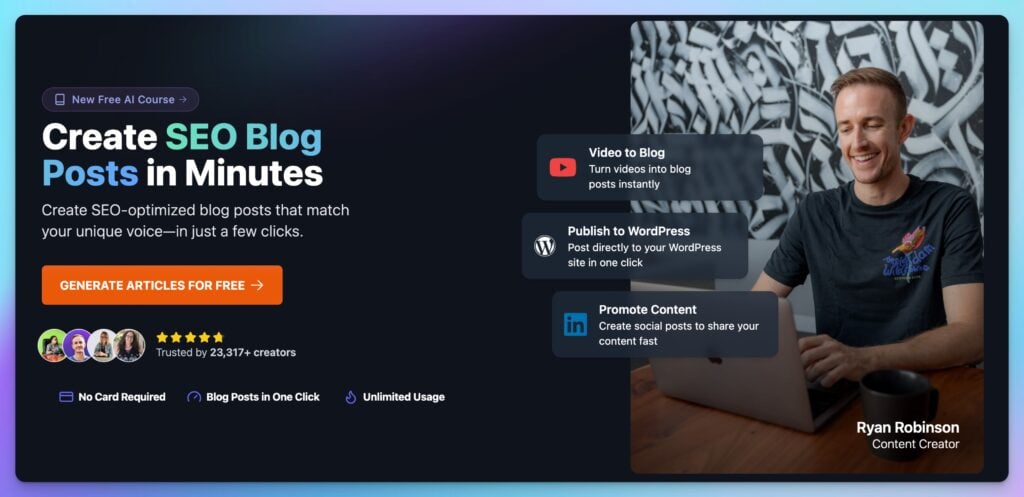 RightBlogger AI Marketing Tools for Content Creators and Marketers Homepage Screen Shot
