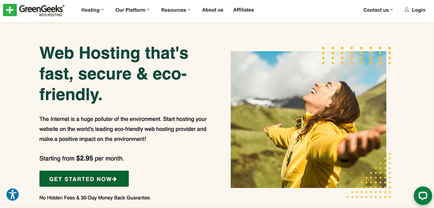 GreenGeeks Web Hosting Company (Month-to-Month Web Hosting Plans) Homepage Screenshot