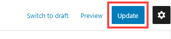 Screenshot showing the Update button for an existing WordPress post