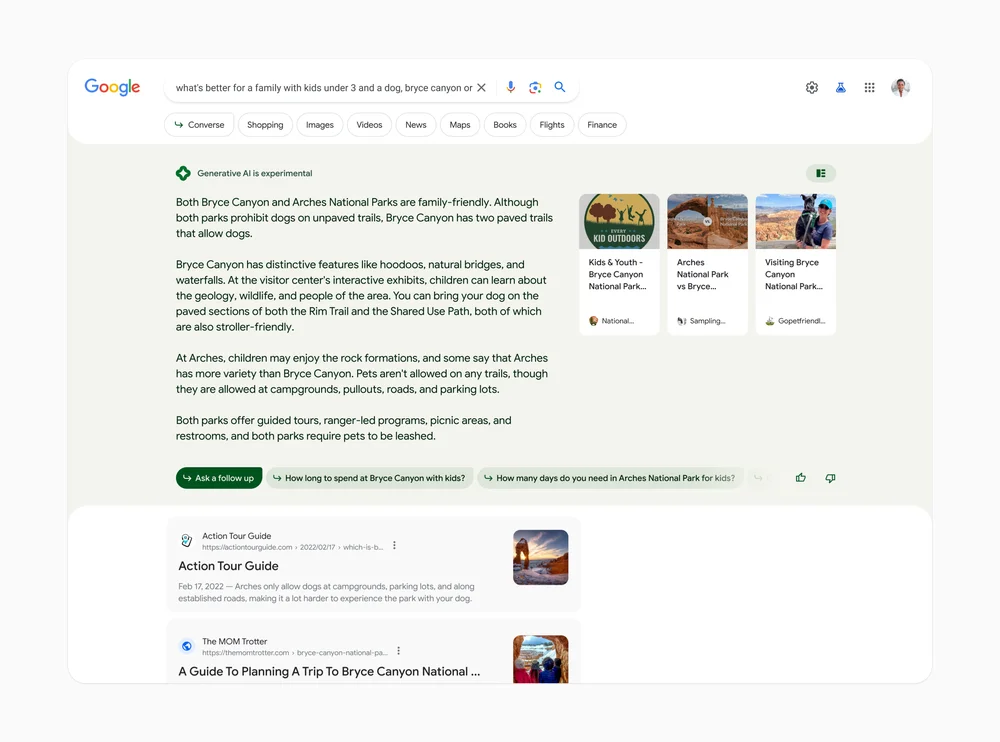 Example of Google SGE Search Results (Screen Shot) for Is SEO Dead? Guide
